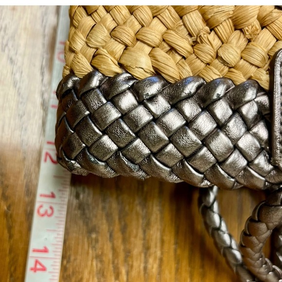 TALBOTS Straw Woven Tote Bag Metallic Accents Braided Handles Coastal‎ Classic - Picture 9 of 11